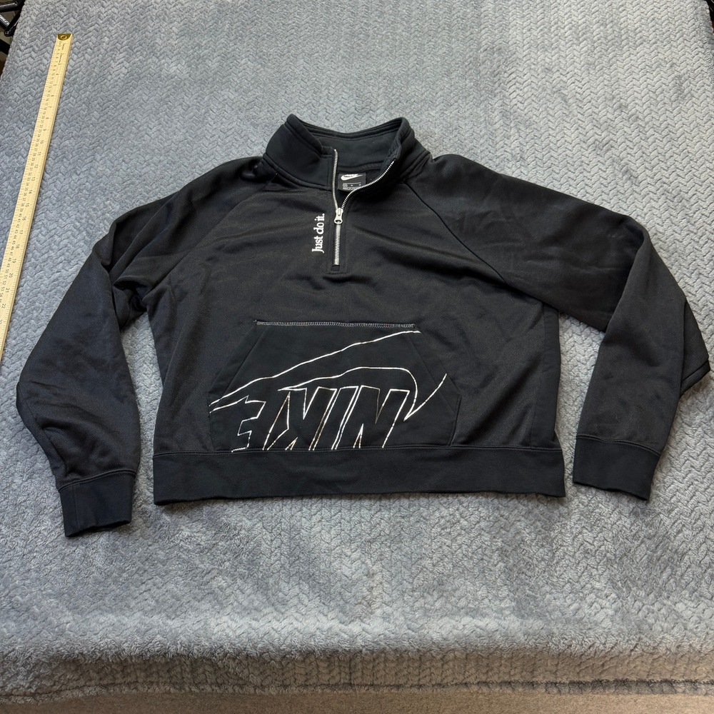 Nike Quarter Zip Pullover Sweater Womens Size M Black Just Do It DM1728-010